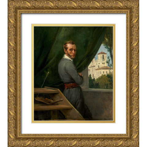 Self-Portrait in Rome Gold Ornate Wood Framed Art Print with Double Matting by Vernet, Horace