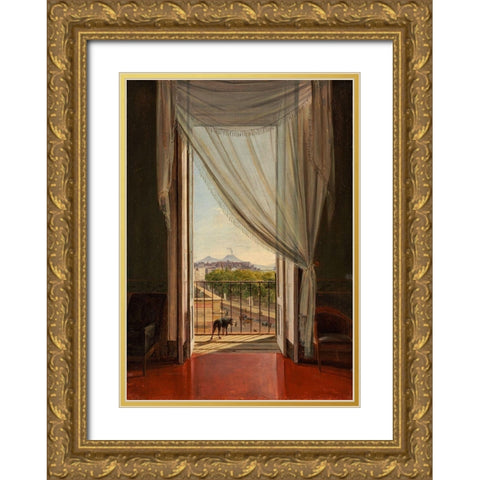A View of Naples through a Window Gold Ornate Wood Framed Art Print with Double Matting by Catel, Franz Ludwig