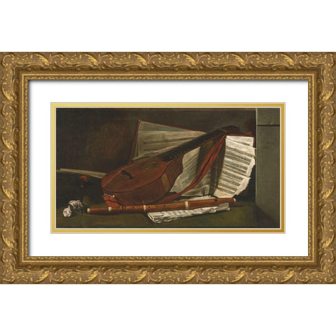 Attributes of Music Gold Ornate Wood Framed Art Print with Double Matting by Bonvin, Francois