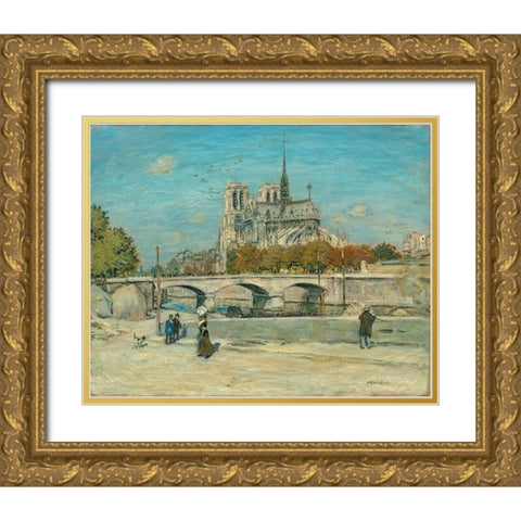 Notre Dame Seen from the Quai de la Tournelle Gold Ornate Wood Framed Art Print with Double Matting by Raffaelli, Jean-Francois