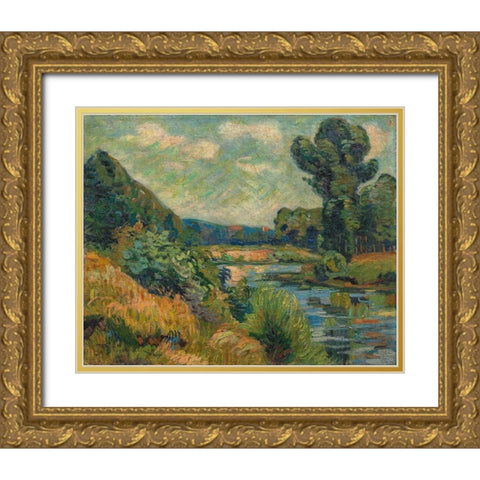 The Banks of the Marne at Charenton Gold Ornate Wood Framed Art Print with Double Matting by Guillaumin, Armand