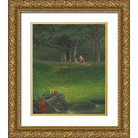 Offering to the God Pan Gold Ornate Wood Framed Art Print with Double Matting by Delaroche, Paul