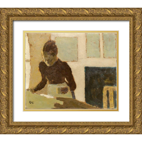 Laundress Gold Ornate Wood Framed Art Print with Double Matting by Vuillard, Edouard