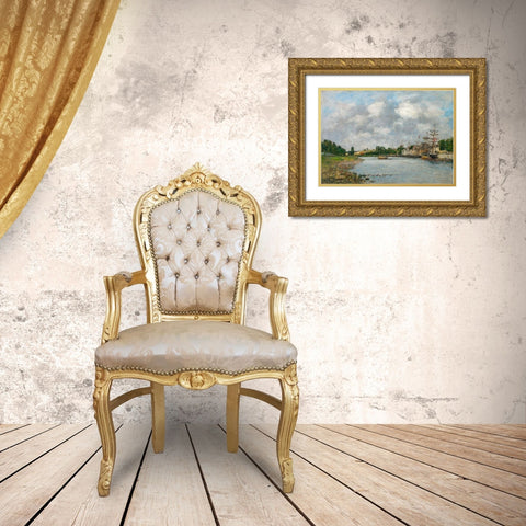 View of the Port of Saint-Valery-sur-Somme Gold Ornate Wood Framed Art Print with Double Matting by Boudin, Eugene