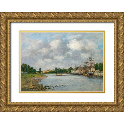 View of the Port of Saint-Valery-sur-Somme Gold Ornate Wood Framed Art Print with Double Matting by Boudin, Eugene