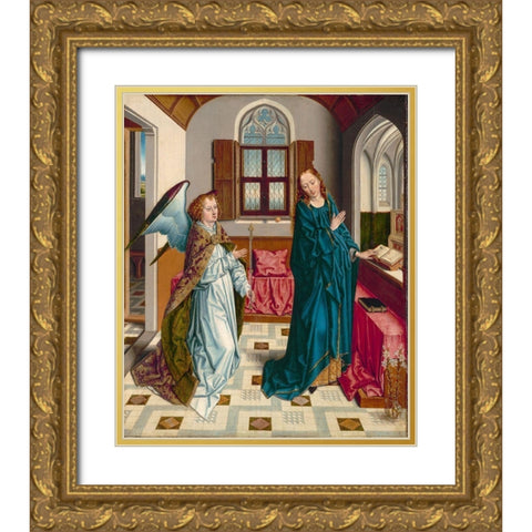 The Annunciation Gold Ornate Wood Framed Art Print with Double Matting by Bouts, Albert