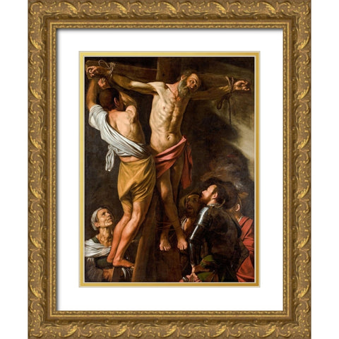 The Crucifixion of Saint Andrew Gold Ornate Wood Framed Art Print with Double Matting by Caravaggio