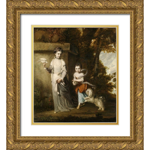 Portrait of the Ladies Amabel and Mary Jemima Yorke Gold Ornate Wood Framed Art Print with Double Matting by Reynolds, Joshua