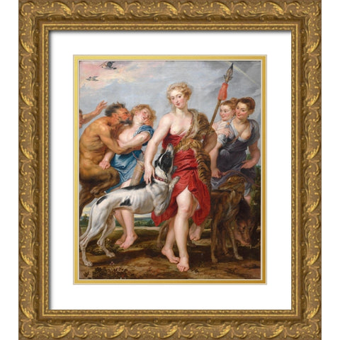 Diana and Her Nymphs Departing for the Hunt Gold Ornate Wood Framed Art Print with Double Matting by Rubens, Peter Paul