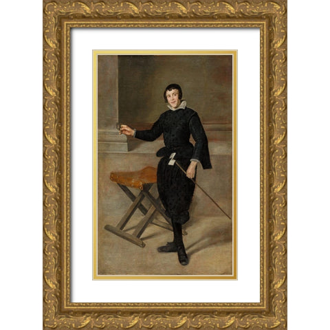 Portrait of the Jester Calabazas Gold Ornate Wood Framed Art Print with Double Matting by Velazquez, Diego