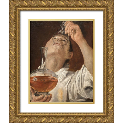 Boy Drinking Gold Ornate Wood Framed Art Print with Double Matting by Carracci, Annibale