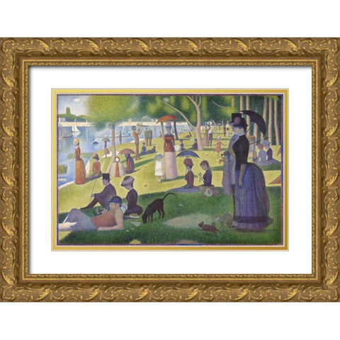 A Sunday on La Grande Jatte 1884 Gold Ornate Wood Framed Art Print with Double Matting by Seurat, Georges