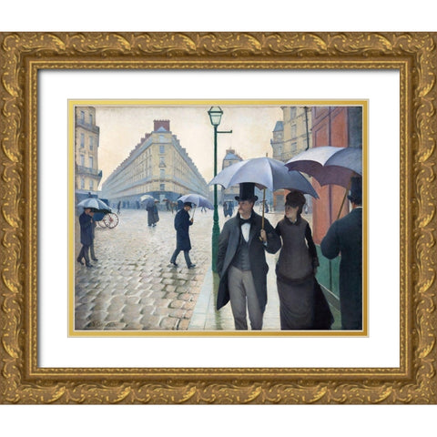 Paris Street; Rainy Day 1877 Gold Ornate Wood Framed Art Print with Double Matting by Caillebotte, Gustave