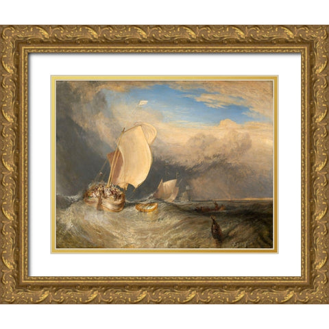 Fishing Boats with Hucksters Bargaining for Fish 1837 Gold Ornate Wood Framed Art Print with Double Matting by Turner, Joseph Mallord William