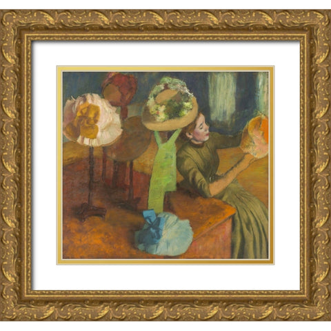 The Millinery Shop Gold Ornate Wood Framed Art Print with Double Matting by Degas, Edgar