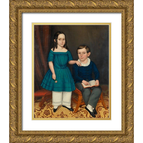 John and Louisa Stock 1845 Gold Ornate Wood Framed Art Print with Double Matting by Joseph Whiting StockÂ