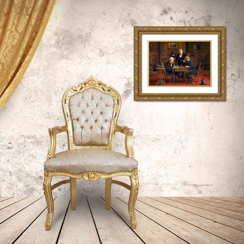 The Chess Players 1876 Gold Ornate Wood Framed Art Print with Double Matting by Eakins, Thomas