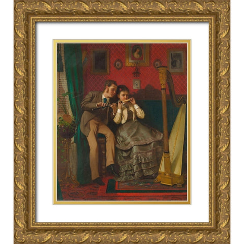 The Music Lesson Gold Ornate Wood Framed Art Print with Double Matting by Brown, John George