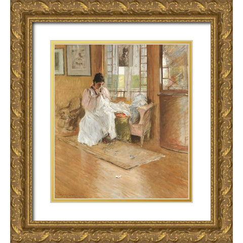 For the Little One Gold Ornate Wood Framed Art Print with Double Matting by Chase, William Merritt