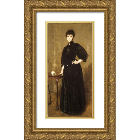 Lady in Black Gold Ornate Wood Framed Art Print with Double Matting by Chase, William Merritt
