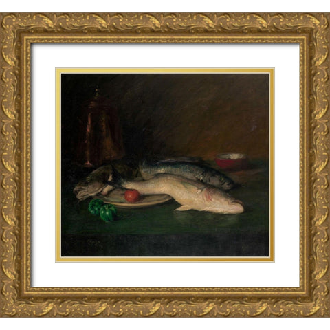 Still Life: Fish Gold Ornate Wood Framed Art Print with Double Matting by Chase, William Merritt
