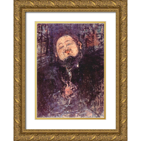 Portrait of Diego Rivera Gold Ornate Wood Framed Art Print with Double Matting by Modigliani, Amedeo