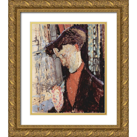 Portrait of Frank Burty Haviland Gold Ornate Wood Framed Art Print with Double Matting by Modigliani, Amedeo