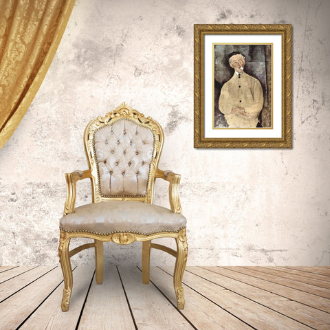 Portrait of Monsieur Lepoutre Gold Ornate Wood Framed Art Print with Double Matting by Modigliani, Amedeo
