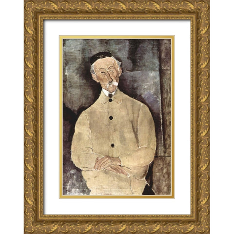 Portrait of Monsieur Lepoutre Gold Ornate Wood Framed Art Print with Double Matting by Modigliani, Amedeo
