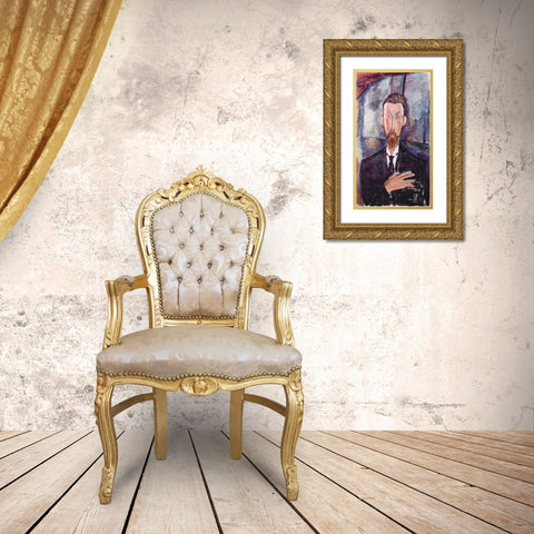 Portrait of Paul Alexander seated Gold Ornate Wood Framed Art Print with Double Matting by Modigliani, Amedeo