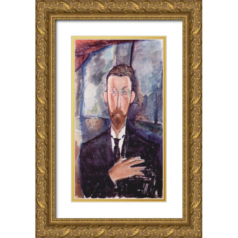 Portrait of Paul Alexander seated Gold Ornate Wood Framed Art Print with Double Matting by Modigliani, Amedeo