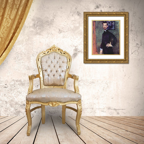 Portrait of Paul Alexander standing Gold Ornate Wood Framed Art Print with Double Matting by Modigliani, Amedeo