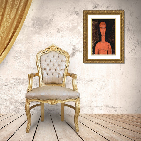 Person with eyes closed Gold Ornate Wood Framed Art Print with Double Matting by Modigliani, Amedeo