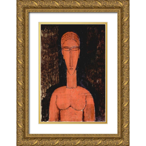 Person with eyes closed Gold Ornate Wood Framed Art Print with Double Matting by Modigliani, Amedeo