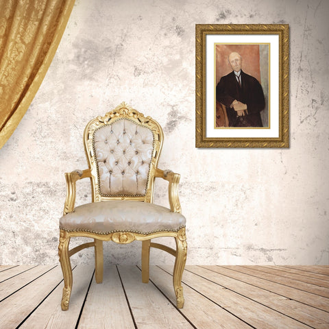 Man in black jacket Gold Ornate Wood Framed Art Print with Double Matting by Modigliani, Amedeo