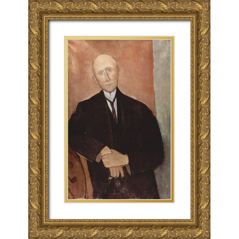 Man in black jacket Gold Ornate Wood Framed Art Print with Double Matting by Modigliani, Amedeo