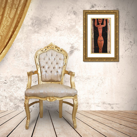 Woman in doorway Gold Ornate Wood Framed Art Print with Double Matting by Modigliani, Amedeo