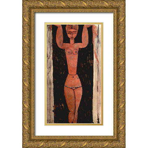 Woman in doorway Gold Ornate Wood Framed Art Print with Double Matting by Modigliani, Amedeo