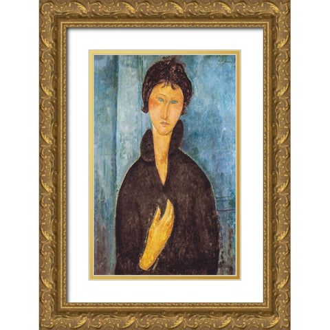 Die Frau mit blauen Augen Gold Ornate Wood Framed Art Print with Double Matting by Modigliani, Amedeo