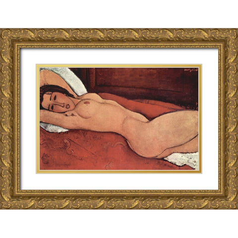 Reclining Nude from the Front Gold Ornate Wood Framed Art Print with Double Matting by Modigliani, Amedeo