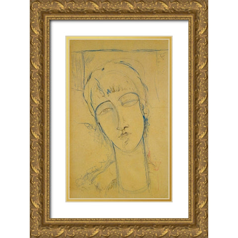 Ritratto di Donna Rossa Gold Ornate Wood Framed Art Print with Double Matting by Modigliani, Amedeo