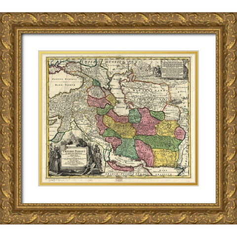 Persia in the 18th Century Gold Ornate Wood Framed Art Print with Double Matting by Vintage Maps
