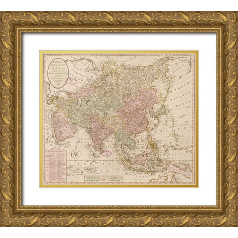 Bowles map of Asia Gold Ornate Wood Framed Art Print with Double Matting by Vintage Maps