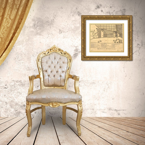 Attack on Manila Gold Ornate Wood Framed Art Print with Double Matting by Vintage Maps