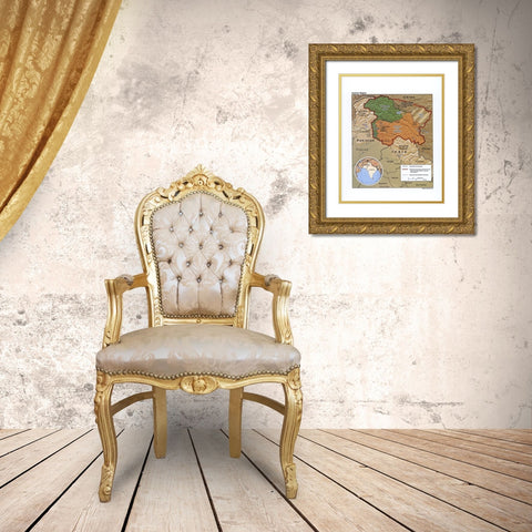 Kashmir-India Gold Ornate Wood Framed Art Print with Double Matting by Vintage Maps