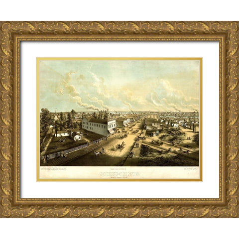 Oshkosh-Wisconsin 1850 Gold Ornate Wood Framed Art Print with Double Matting by Vintage Maps