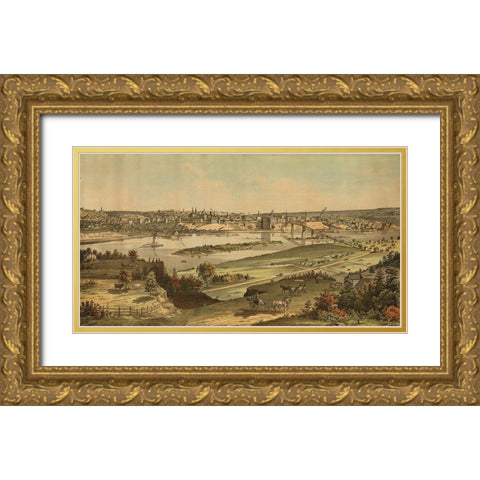 St. Paul-Minnesota 1874 Gold Ornate Wood Framed Art Print with Double Matting by Vintage Maps