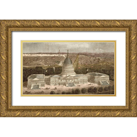 Capitol Building in Washington-DC,1871 Gold Ornate Wood Framed Art Print with Double Matting by Vintage Maps
