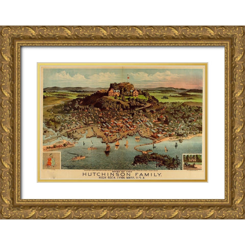 Home of the Hutchinson Family in Lynn-Massachusetts 1881 Gold Ornate Wood Framed Art Print with Double Matting by Vintage Maps