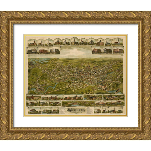 Webster-Massachusetts 1892 Gold Ornate Wood Framed Art Print with Double Matting by Vintage Maps